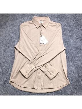 REPORT COLLECTION Lux Knit Mens LG Sand Tan 93 4-Way Stretch Button Up NWT